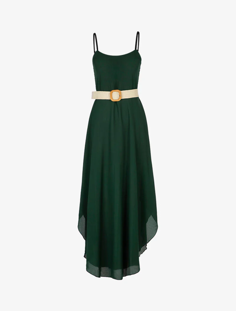 Robe effet mousseline bas arrondi échancré - Vert bouteille