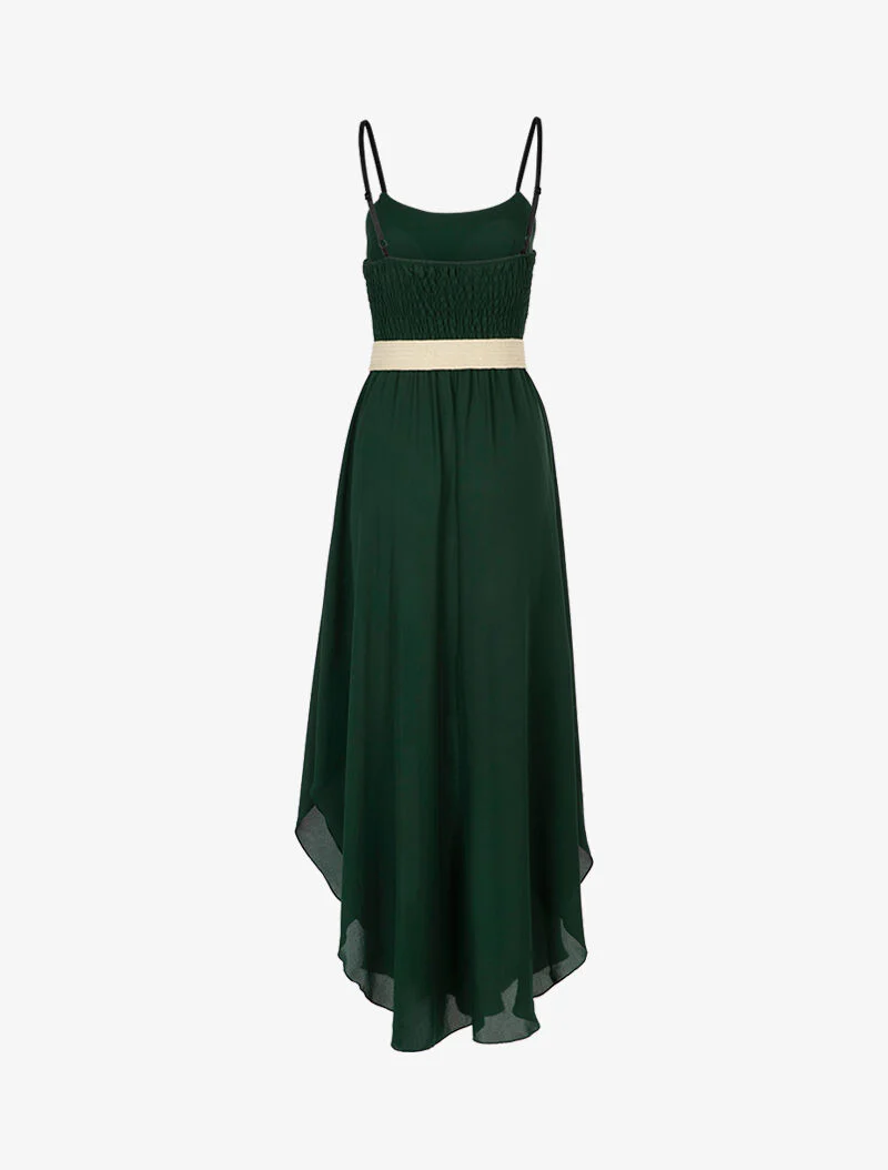 Robe effet mousseline bas arrondi échancré - Vert bouteille - Image 2