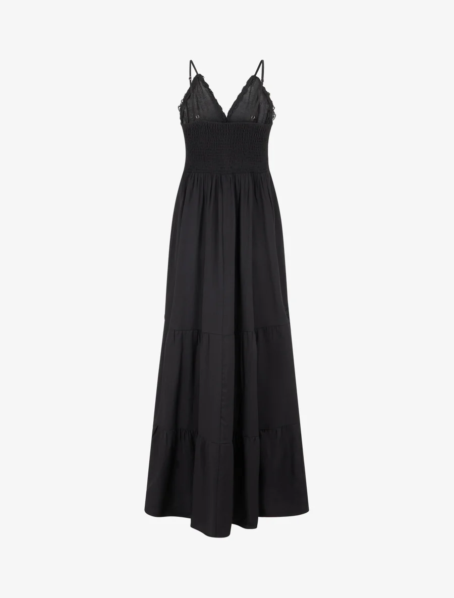 Robe élastiquée à empiècements en crochet - Noir - Image 2