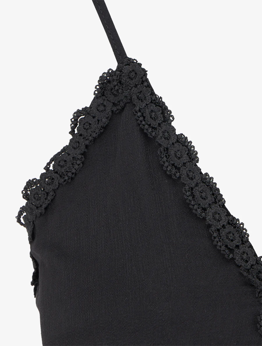 Robe élastiquée à empiècements en crochet - Noir - Image 3
