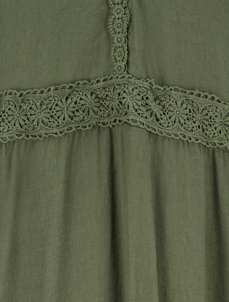 Robe élastiquée à empiècements en crochet - Kaki - Image 3