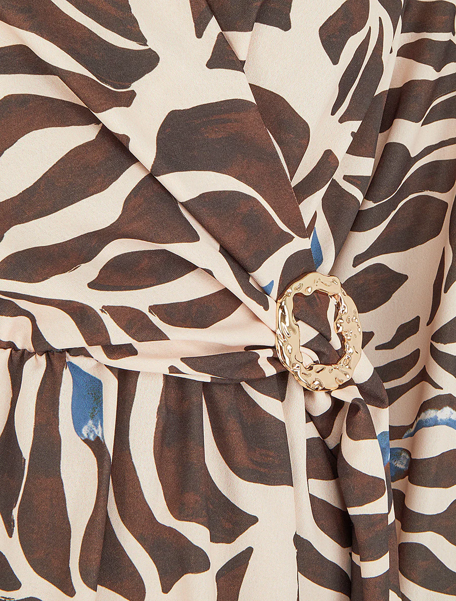Robe élastiquée à imprimé fantaisie - Marron - Image 3