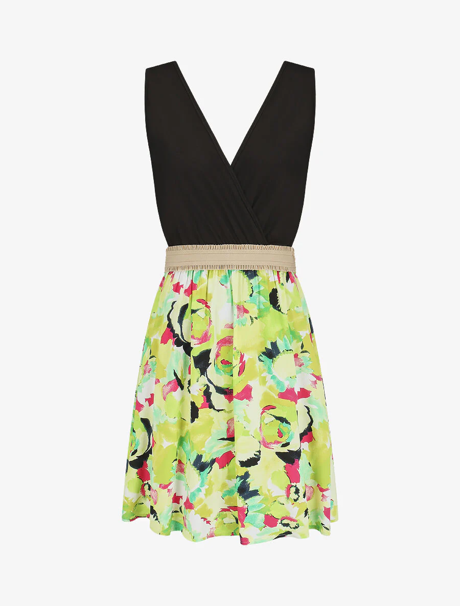 Robe élastiquée à jupe imprimé abstrait - Vert