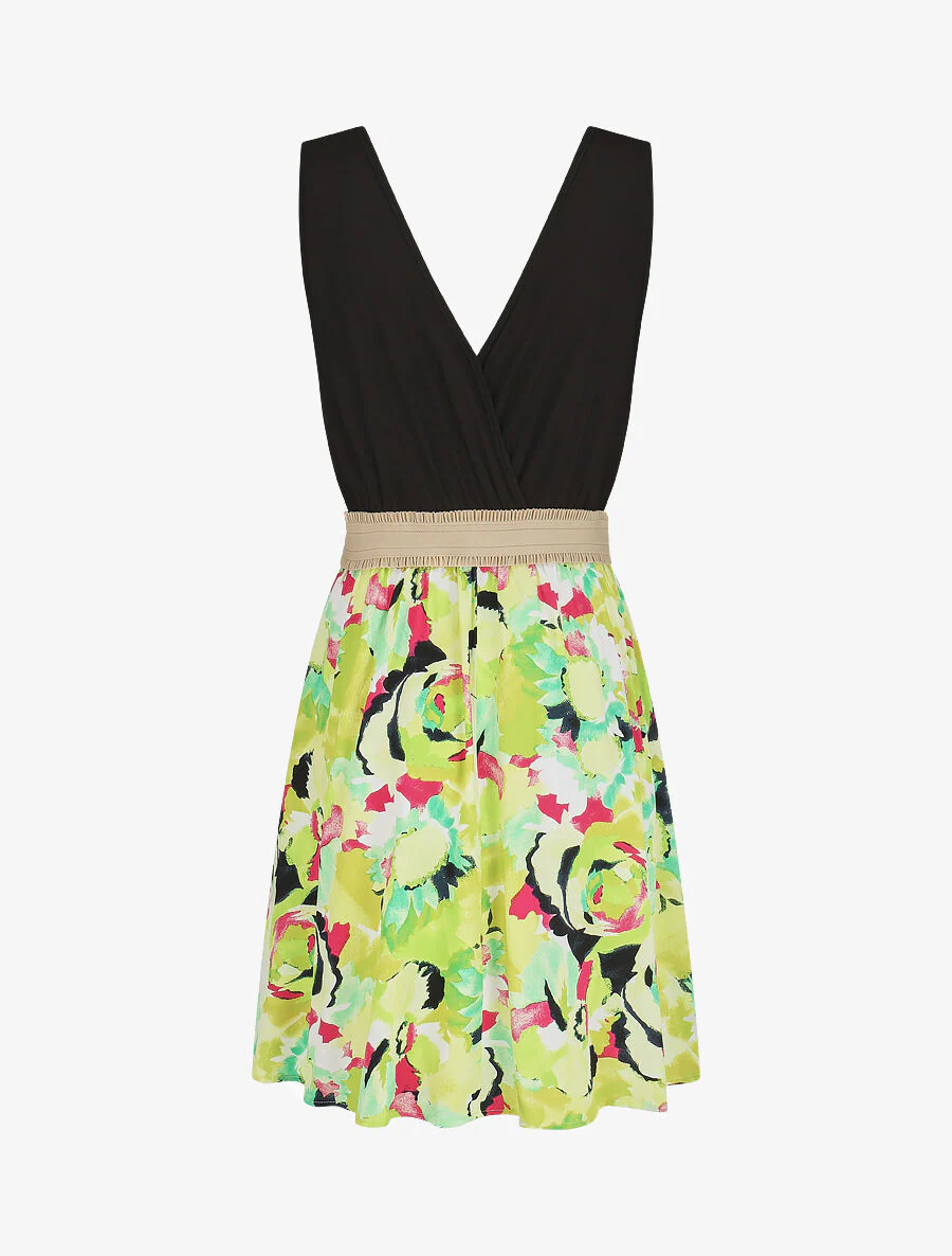 Robe élastiquée à jupe imprimé abstrait - Vert - Image 2