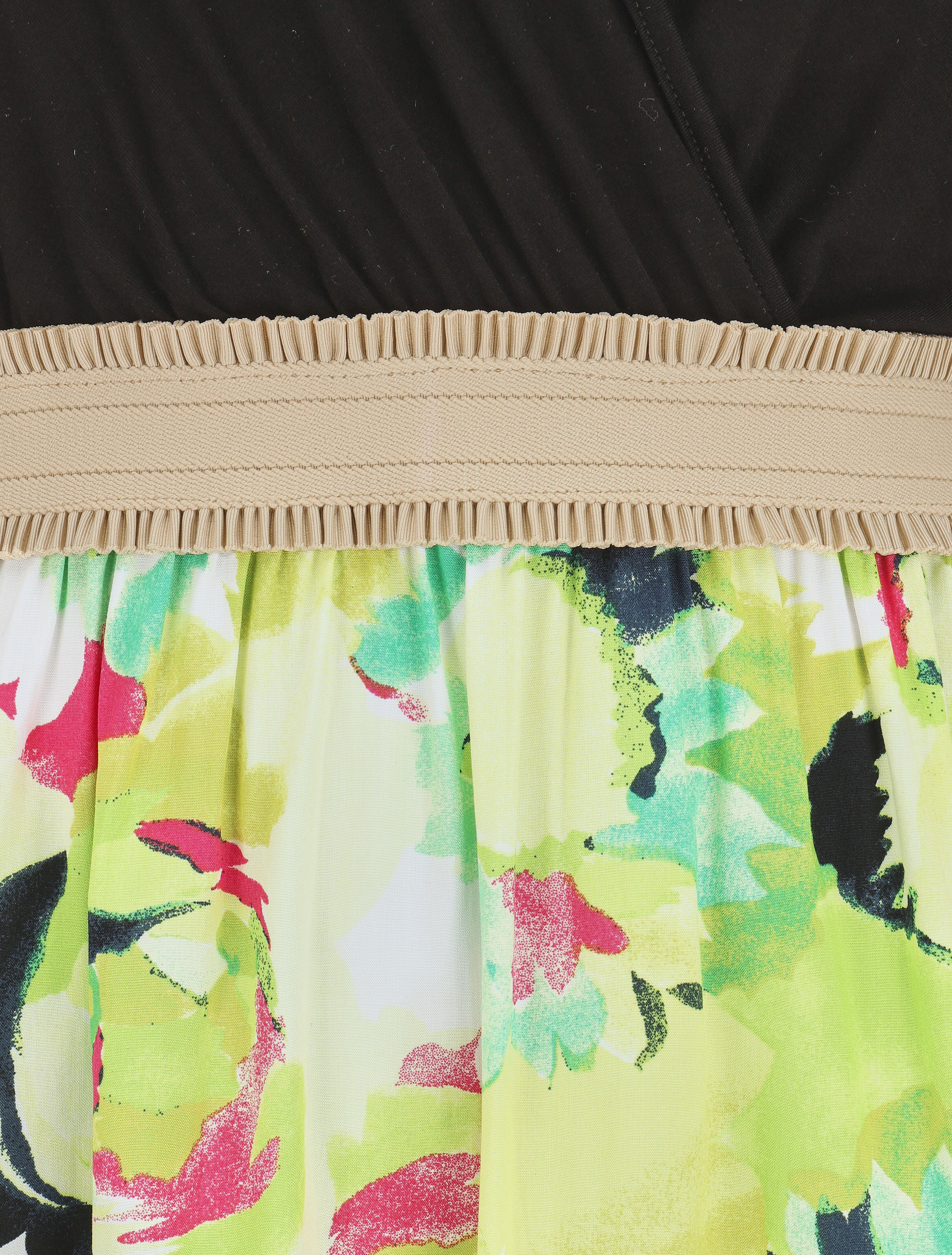 Robe élastiquée à jupe imprimé abstrait - Vert - Image 3