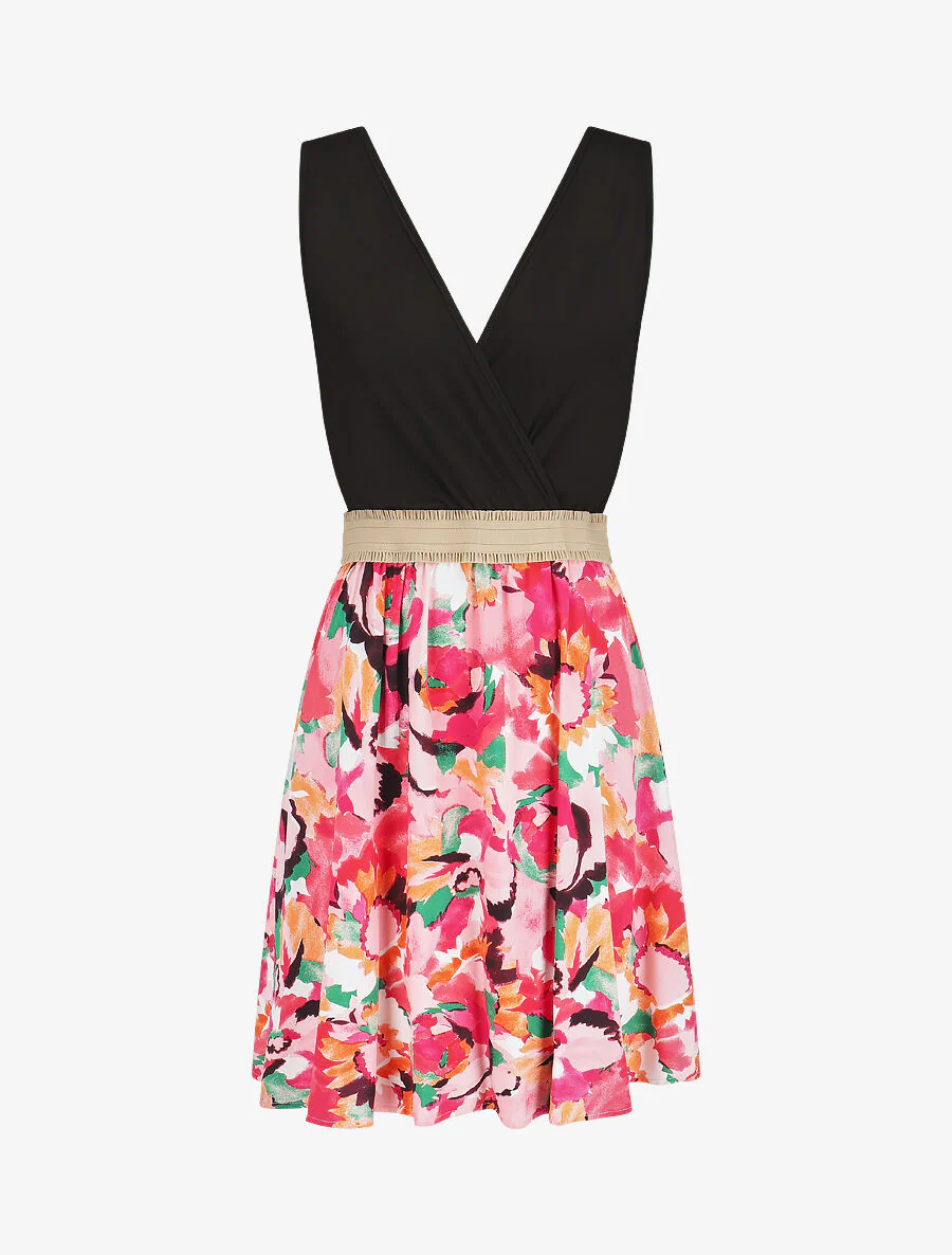 Robe élastiquée à jupe imprimé abstrait - Rose
