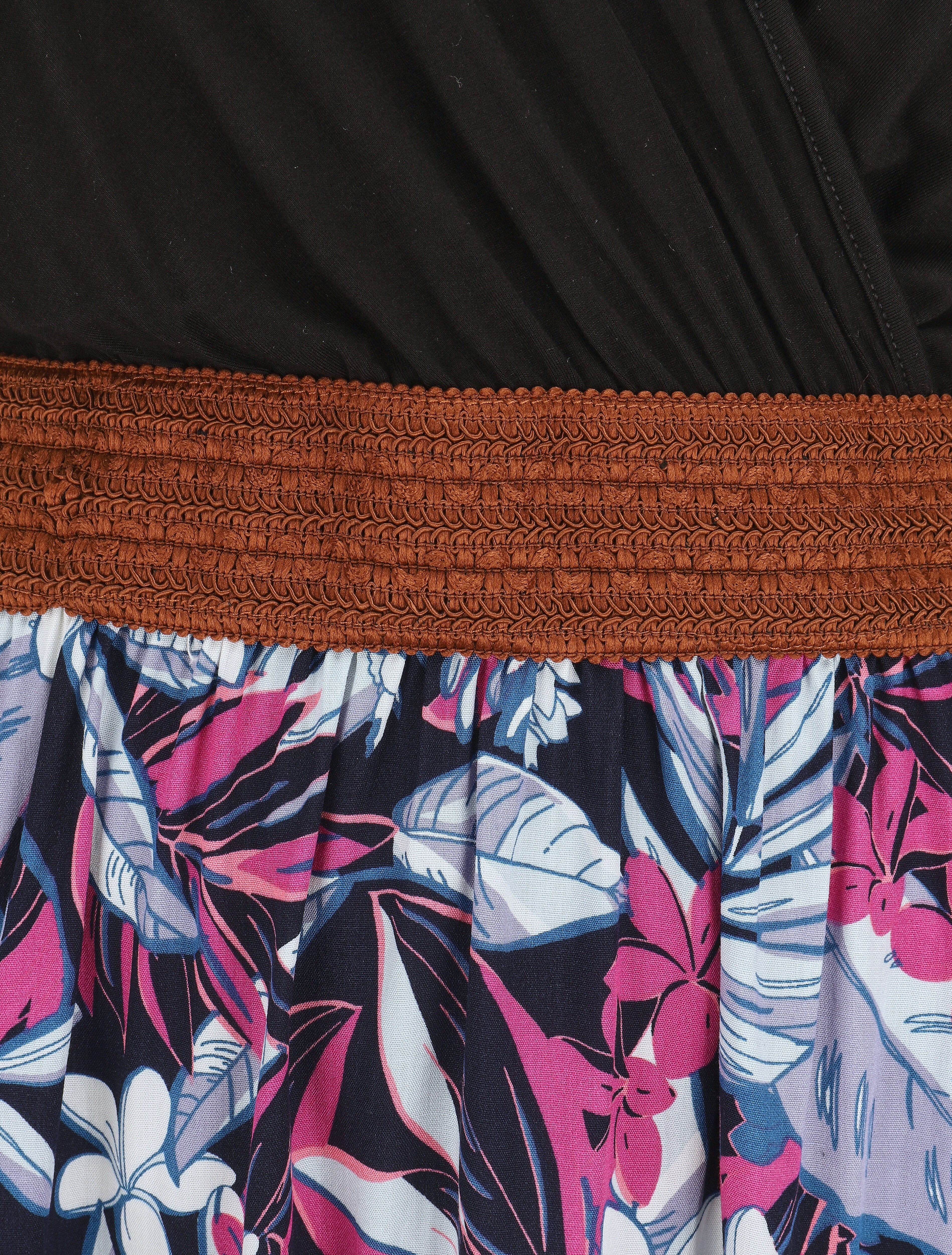 Robe élastiquée à jupe imprimé fleuri - Rose - Image 3