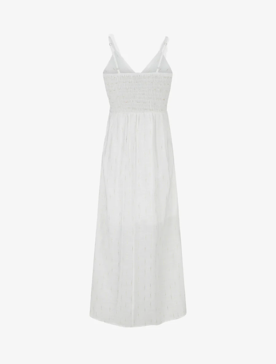 Robe élastiquée unie à détail irisé - Blanc - Image 2