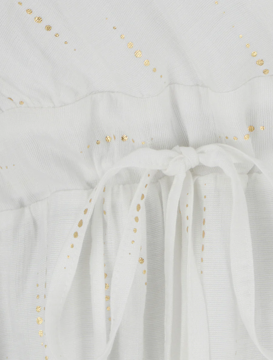 Robe élastiquée unie à détail irisé - Blanc - Image 3