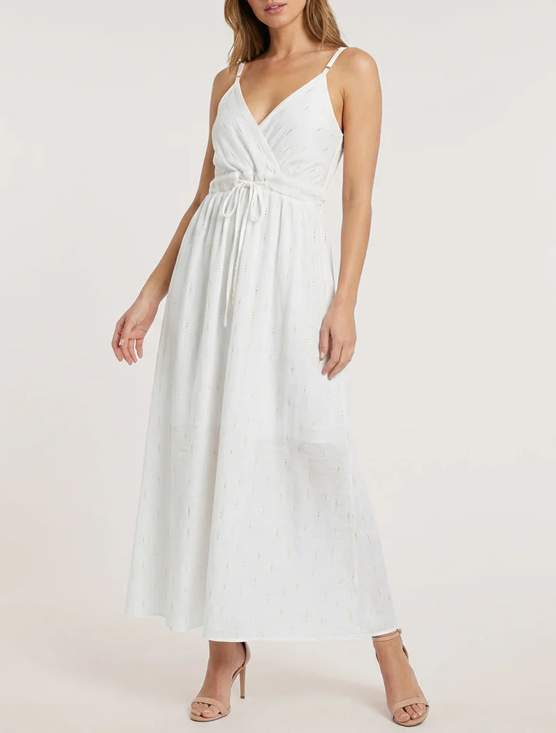 Robe élastiquée unie à détail irisé - Blanc - Image 4
