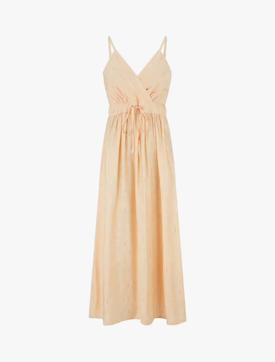 Robe élastiquée unie à détail irisé - Rose saumon