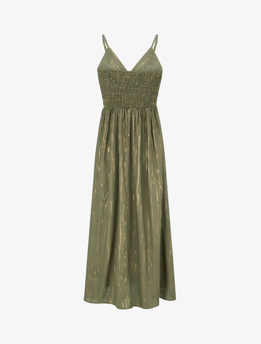 Robe élastiquée unie détail irisé - Kaki - Image 2