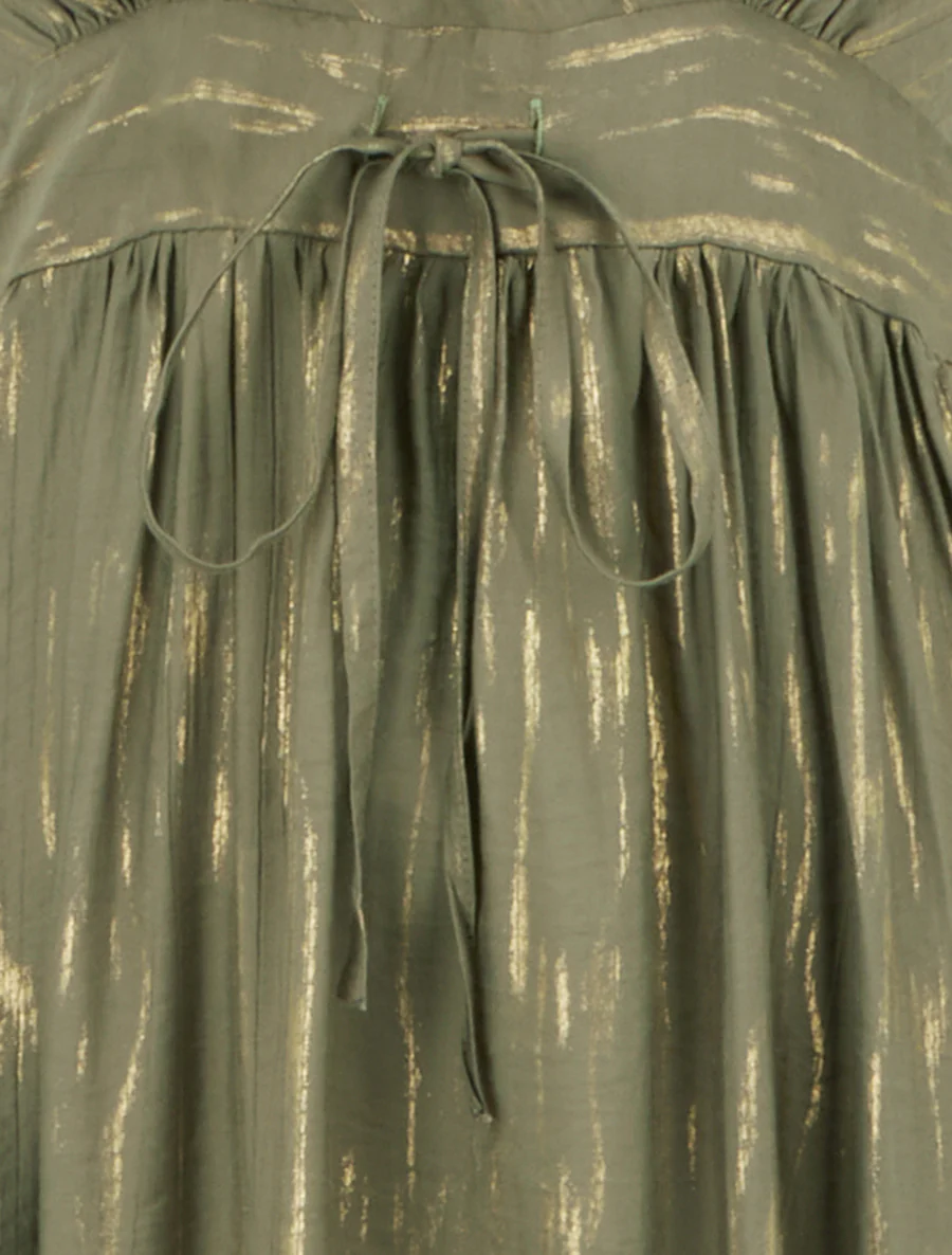 Robe élastiquée unie détail irisé - Kaki - Image 3