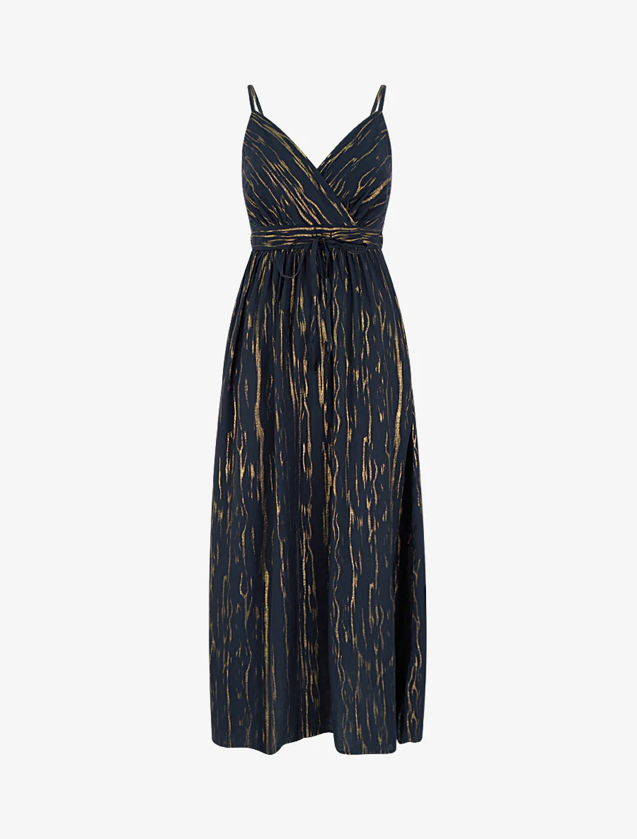 Robe élastiquée unie détail irisé - Bleu nuit