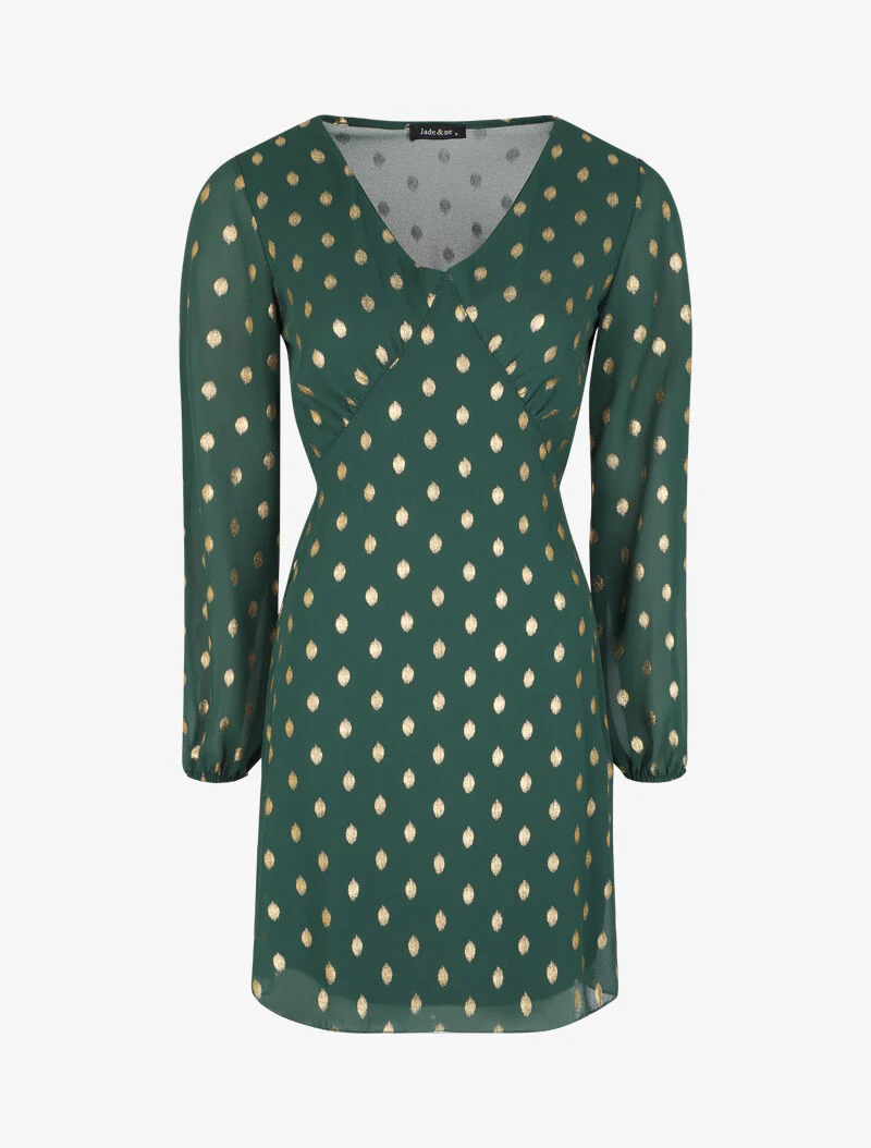 Robe empire à imprimé pois dorés - Vert