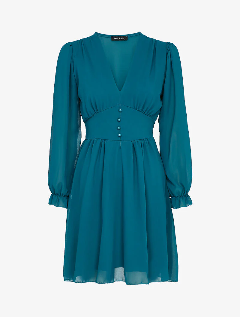 Robe empire à manches bouffantes transparentes - Bleu canard
