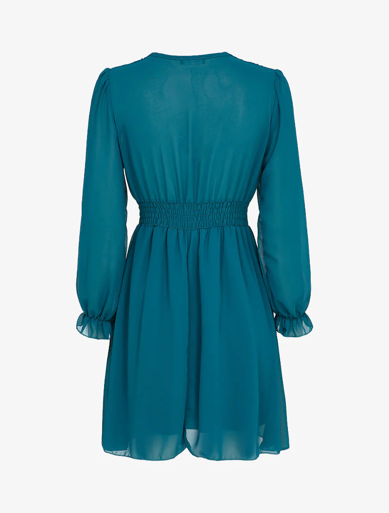 Robe empire à manches bouffantes transparentes - Bleu canard - Image 2