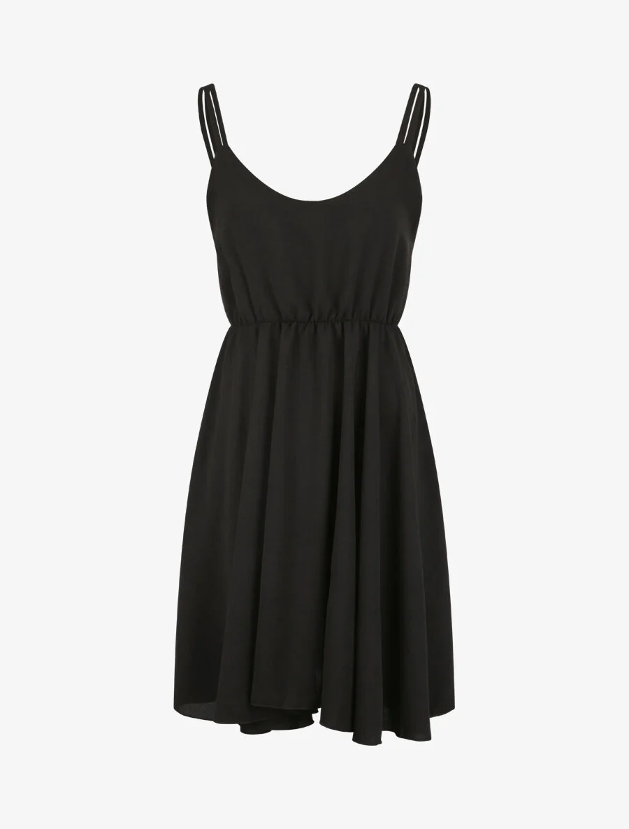 Robe empire mi-longue à double bretelles - Noir