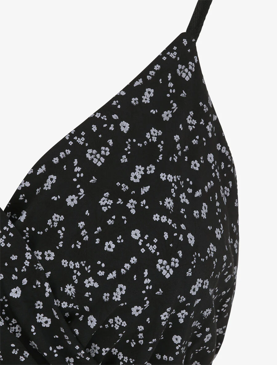 Robe empire mi-longue imprimé fleurs des champs - Noir - Image 3