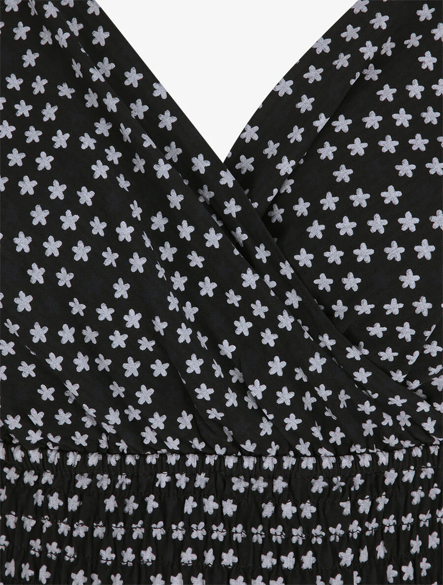 Robe empire mi-longue imprimé floral - Noir - Image 3