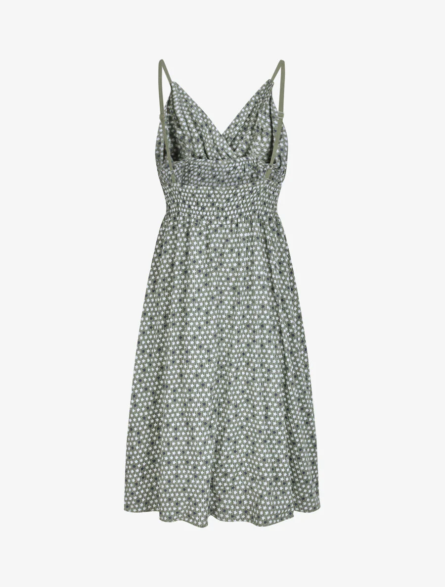 Robe empire mi-longue imprimé floral - Vert olive - Image 2