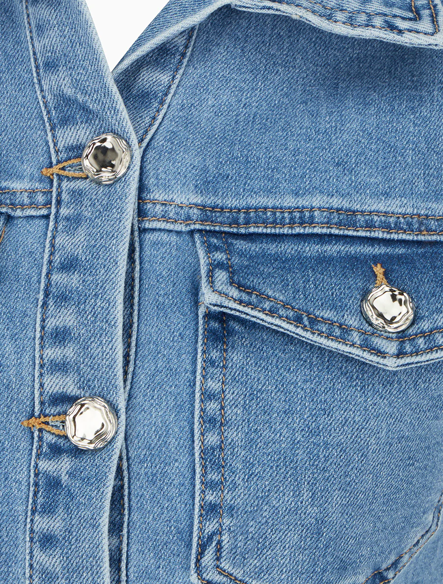 Robe en jean ajustée sans manches - Bleu - Image 3