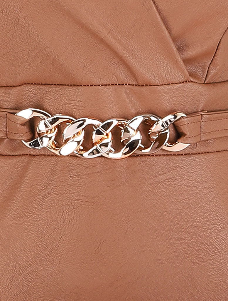 Robe en simili à chaîne à maillons stylisés - Camel - Image 3