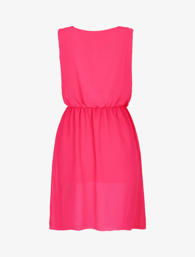 Robe en voile à col bénitier - fushia - Image 2