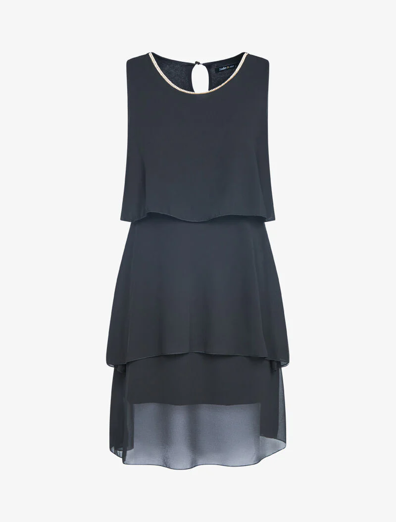 Robe en voile à col bijou - noir