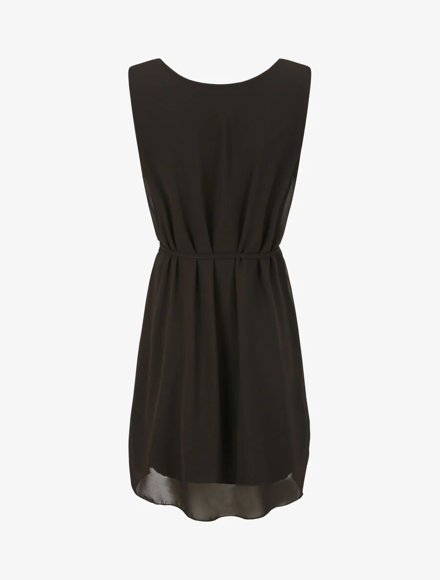 Robe en voile à col rond à détail anneaux - Noir - Image 2