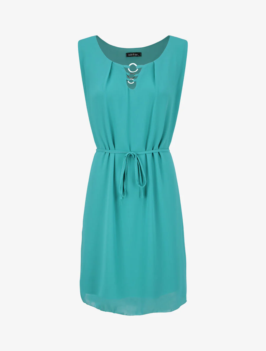 Robe en voile à col rond à détail anneaux - Turquoise