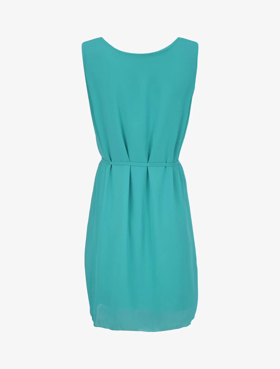 Robe en voile à col rond à détail anneaux - Turquoise - Image 2
