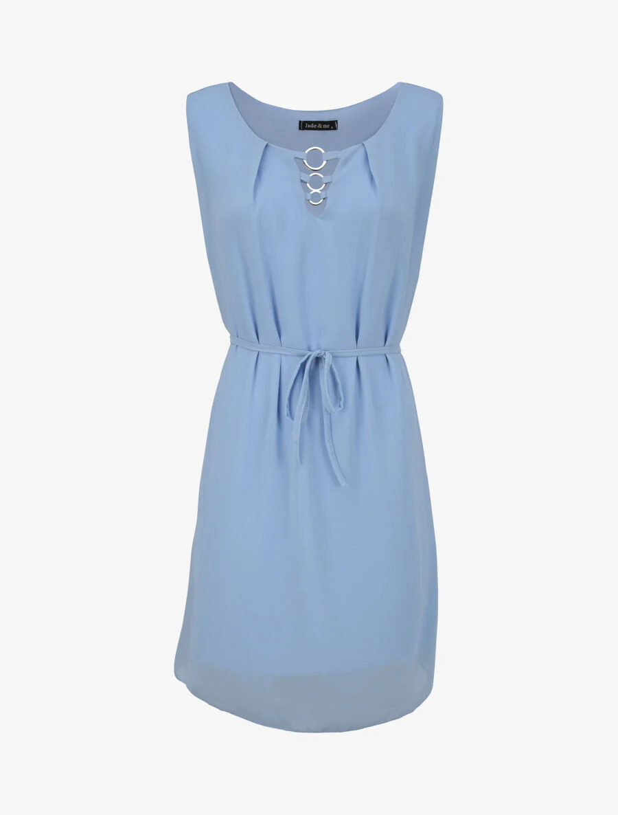 Robe en voile à col rond à détail anneaux - Bleu ciel