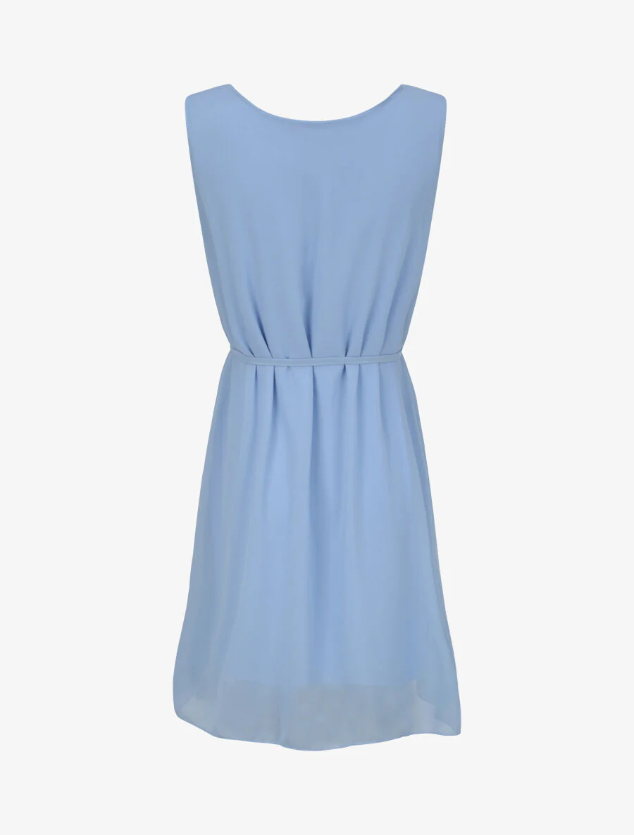 Robe en voile à col rond à détail anneaux - Bleu ciel - Image 2