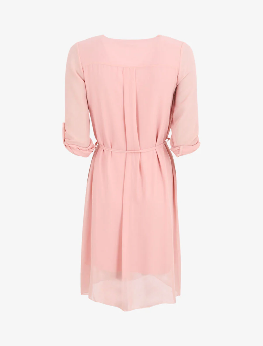 Robe en voile à col V zippée - Rose - Image 2