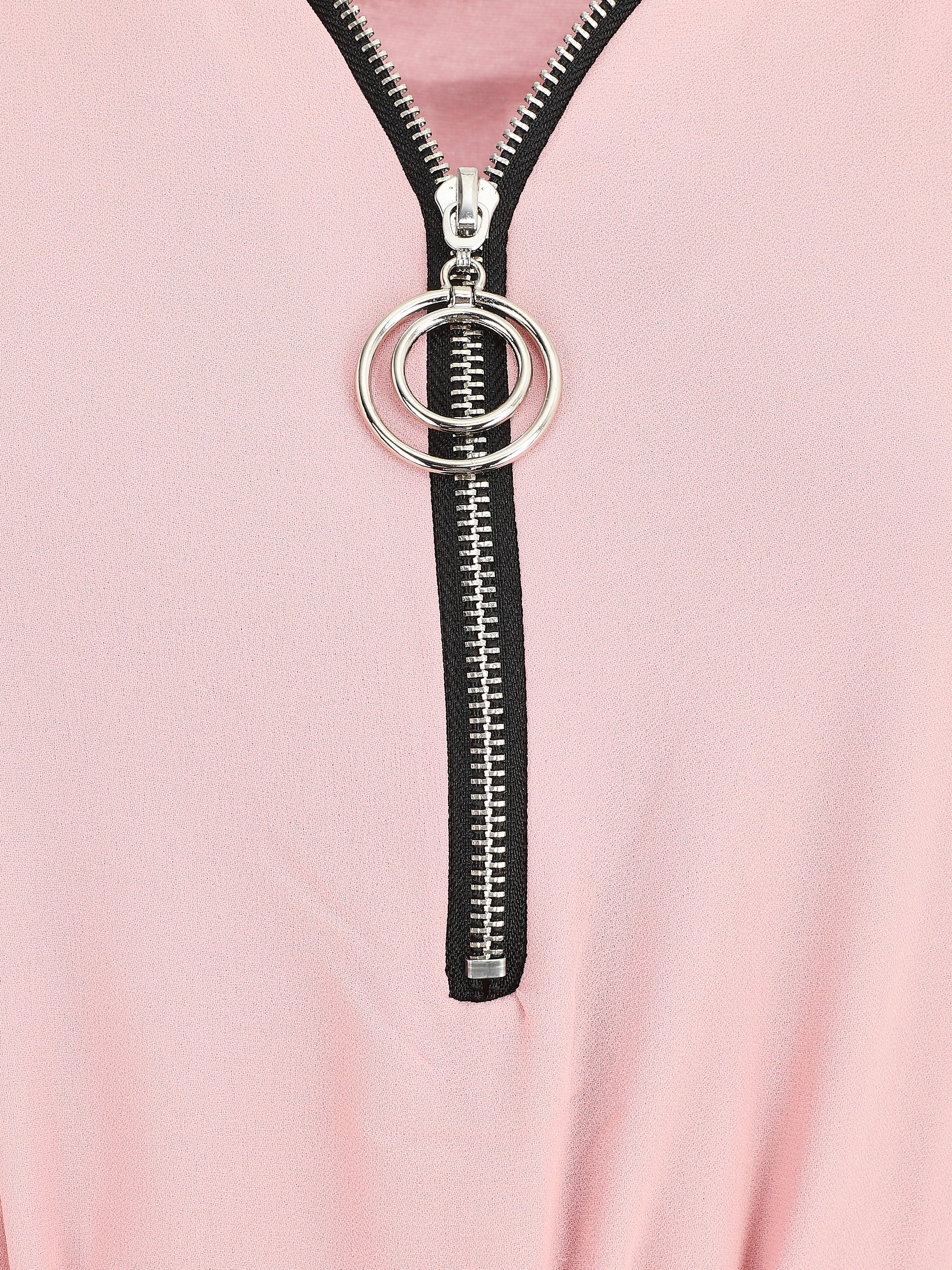 Robe en voile à col V zippée - Rose - Image 3
