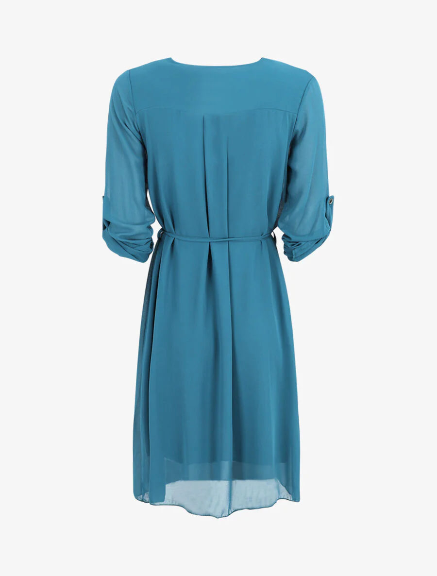 Robe en voile à col V zippée - Bleu canard - Image 2