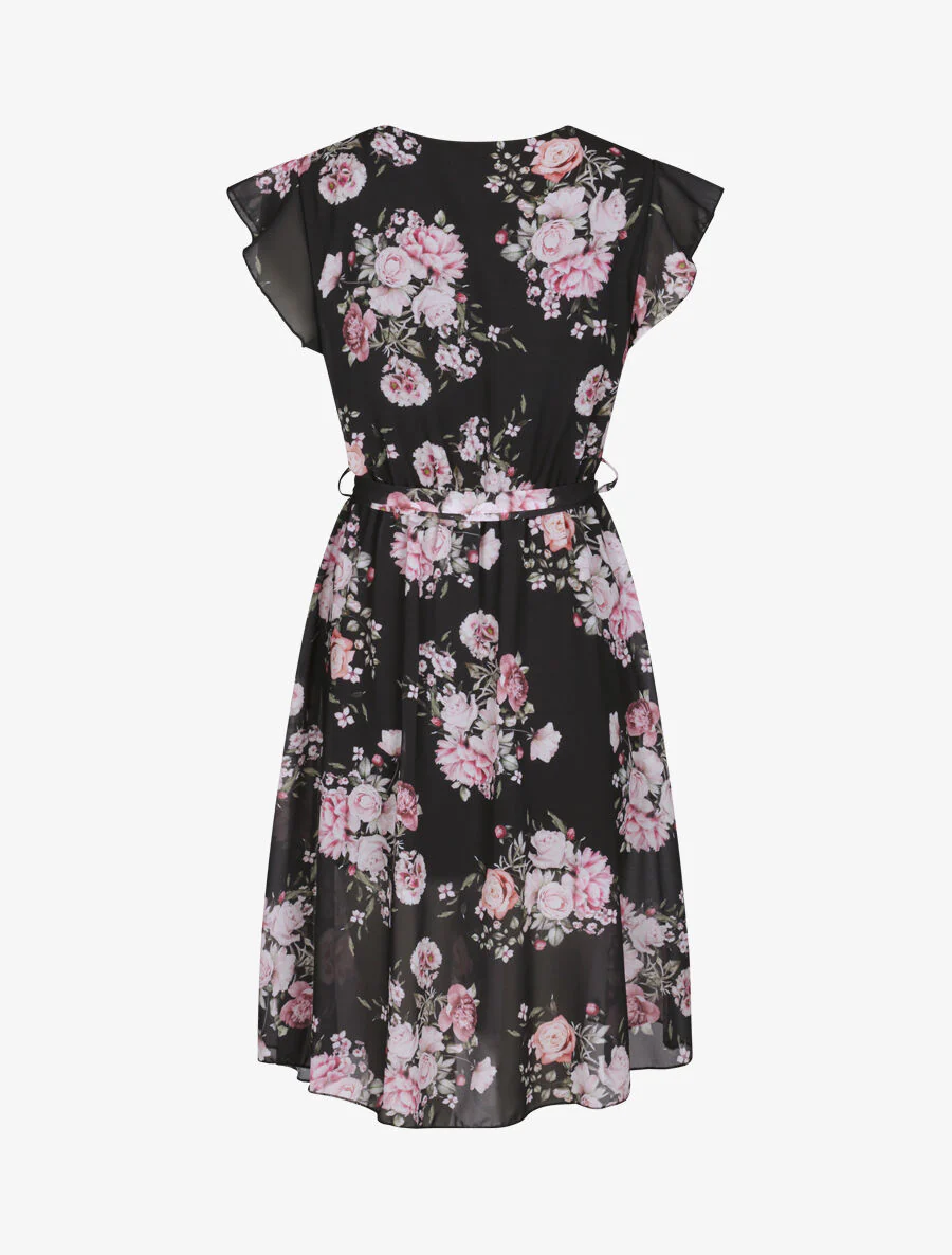 Robe en voile à imprimé fleurs printanières - Noir - Image 2