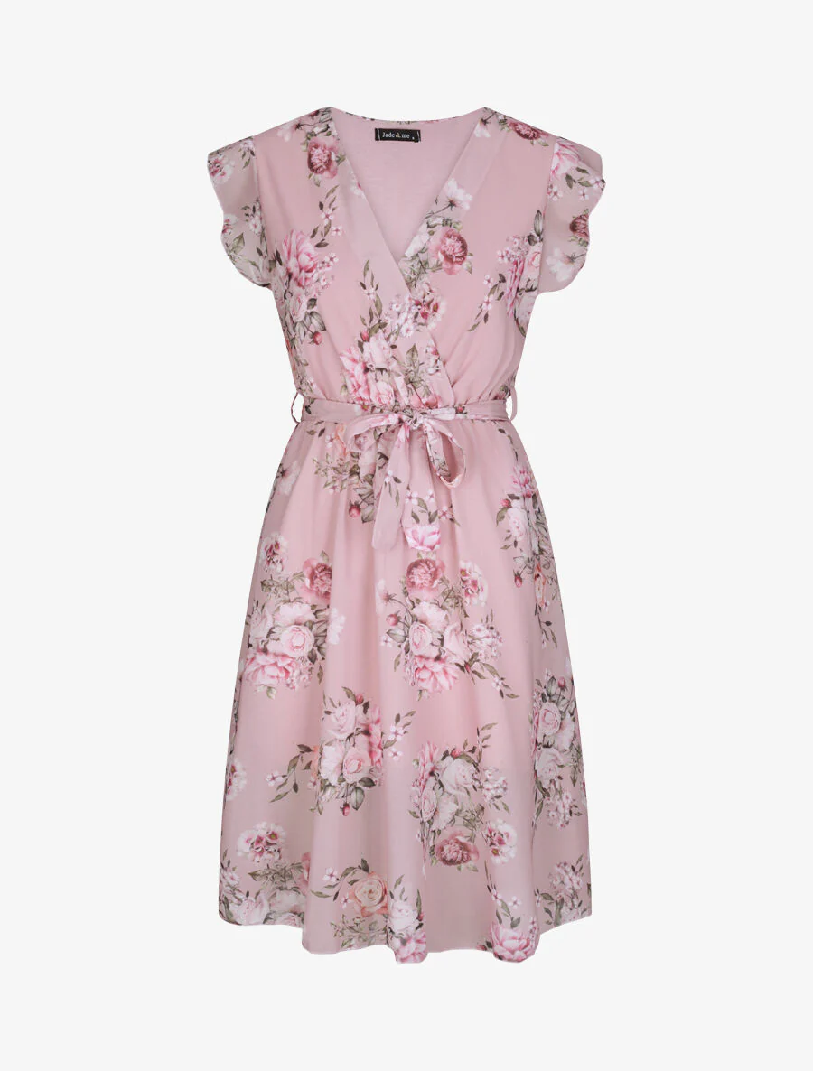 Robe en voile à imprimé fleurs printanières - Rose