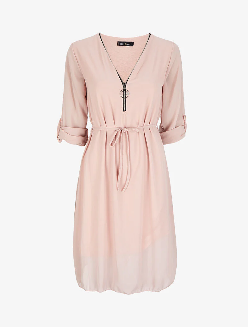 Robe en voile transparent à col zippé - Rose
