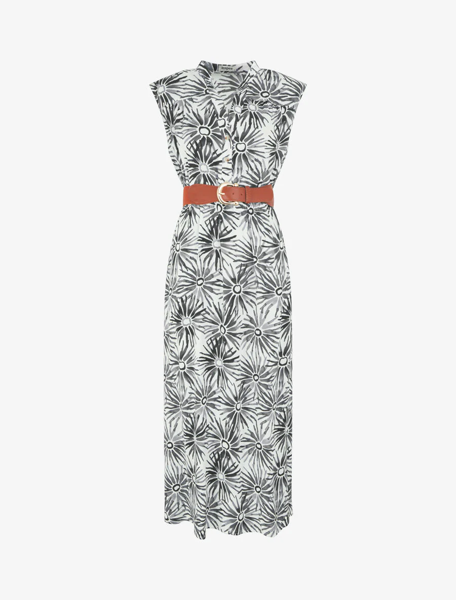 Robe évasée à boutons imprimé fleuri - Noir