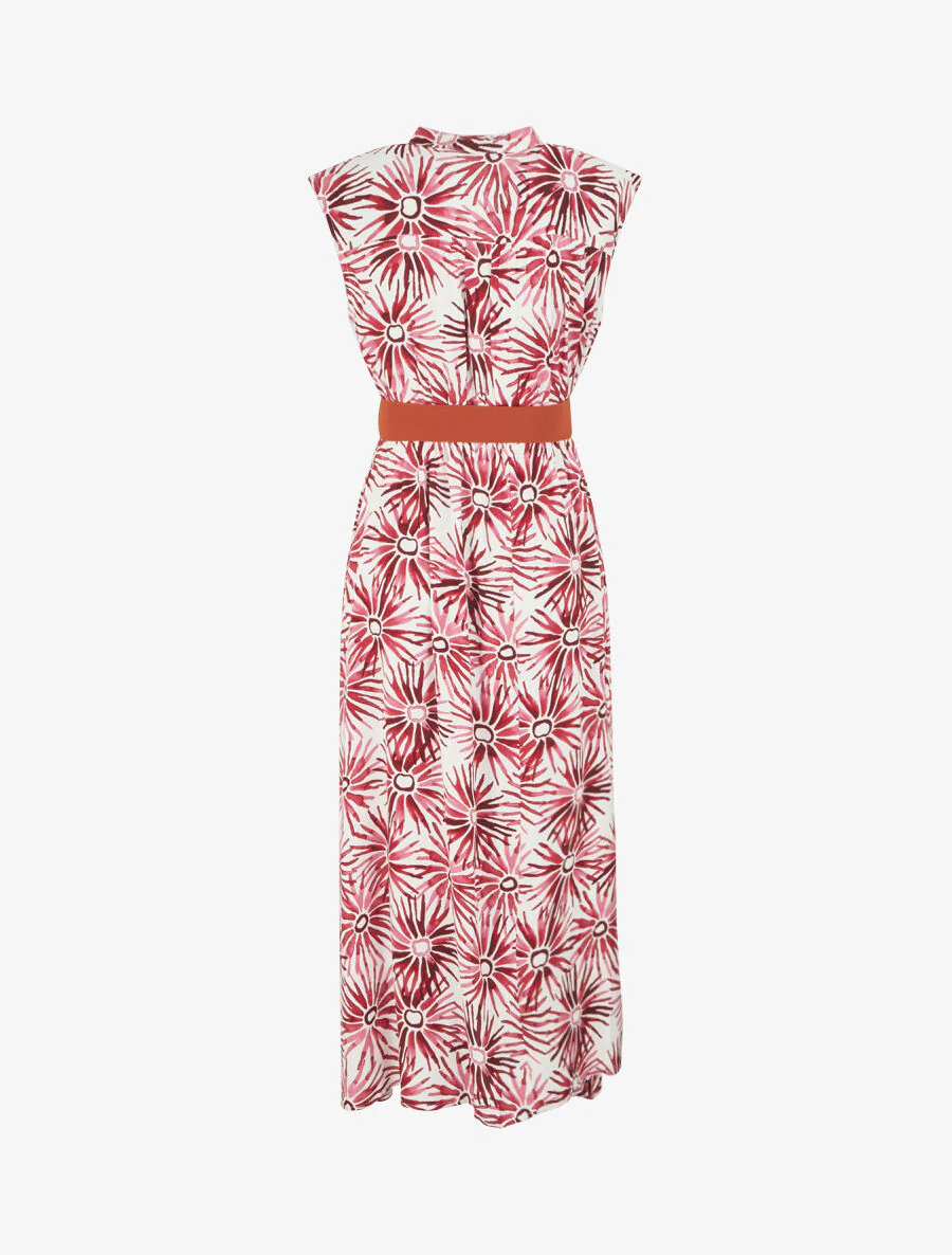 Robe évasée à boutons imprimé fleuri - Rouge - Image 2