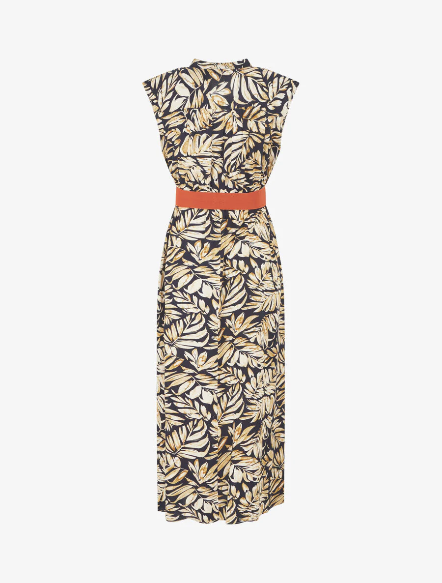 Robe évasée à boutons imprimé végétal - Marine - Image 2