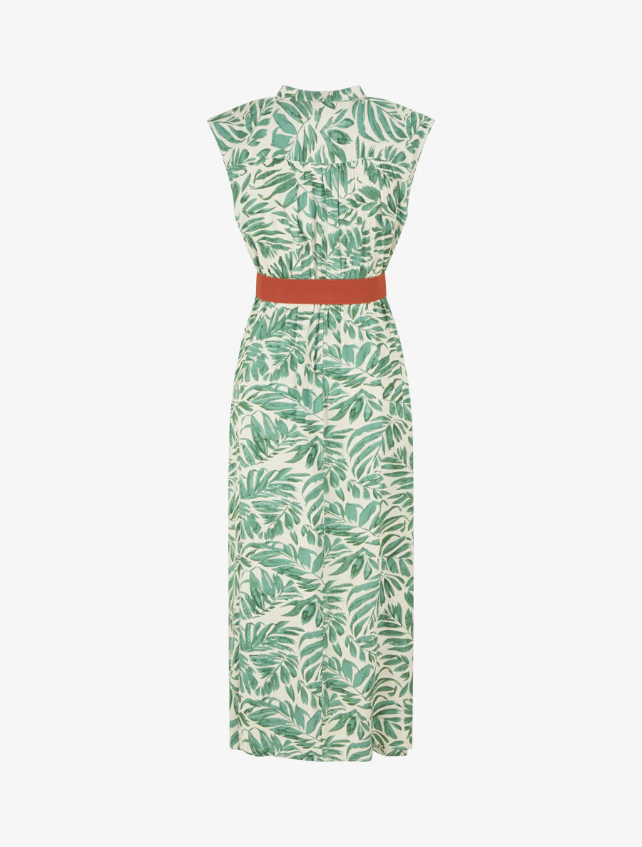 Robe évasée à boutons imprimé végétal - Vert - Image 2