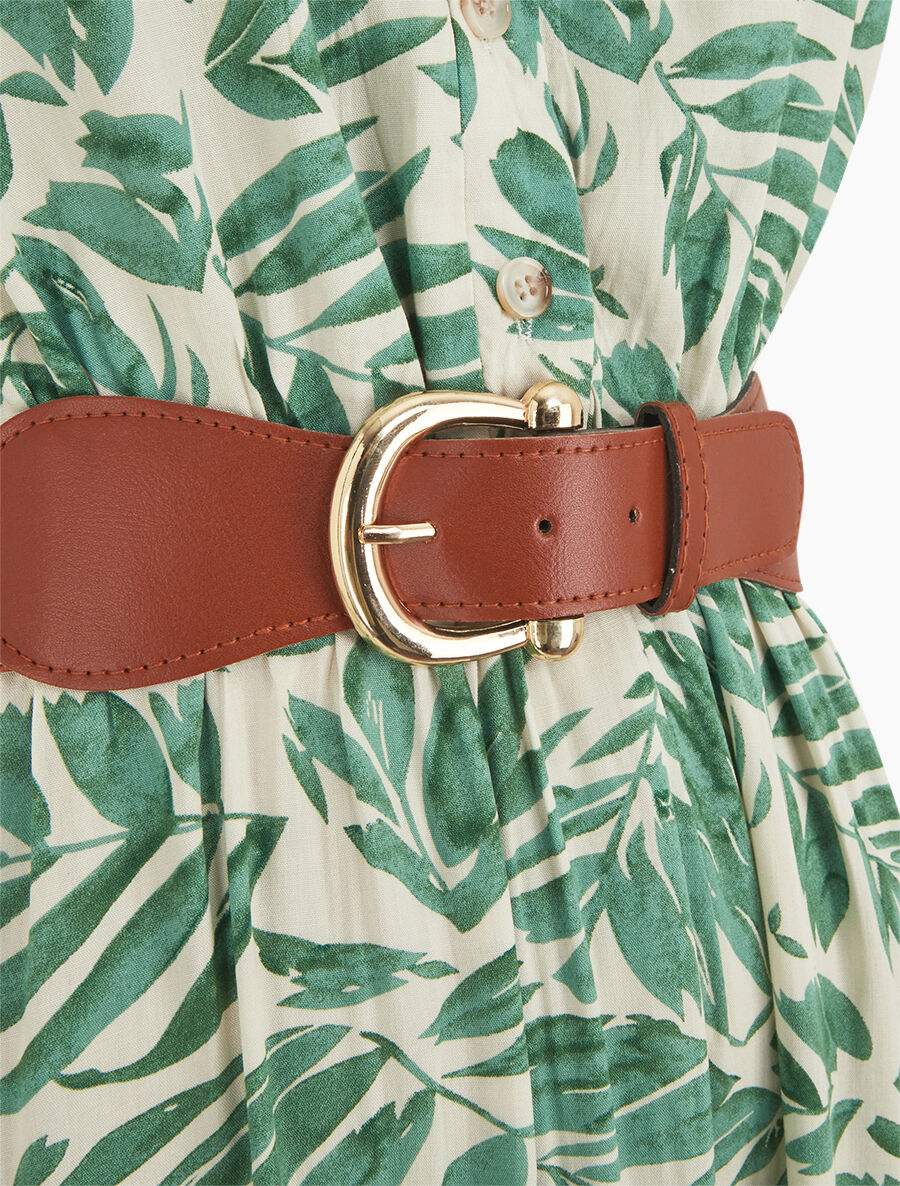 Robe évasée à boutons imprimé végétal - Vert - Image 3