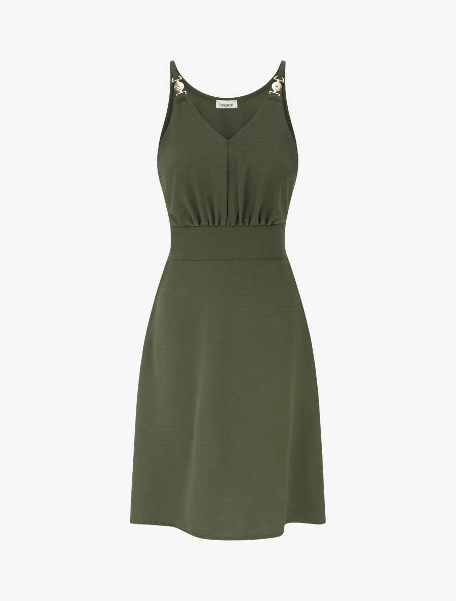 Robe évasée à bretelles bijoux - Kaki