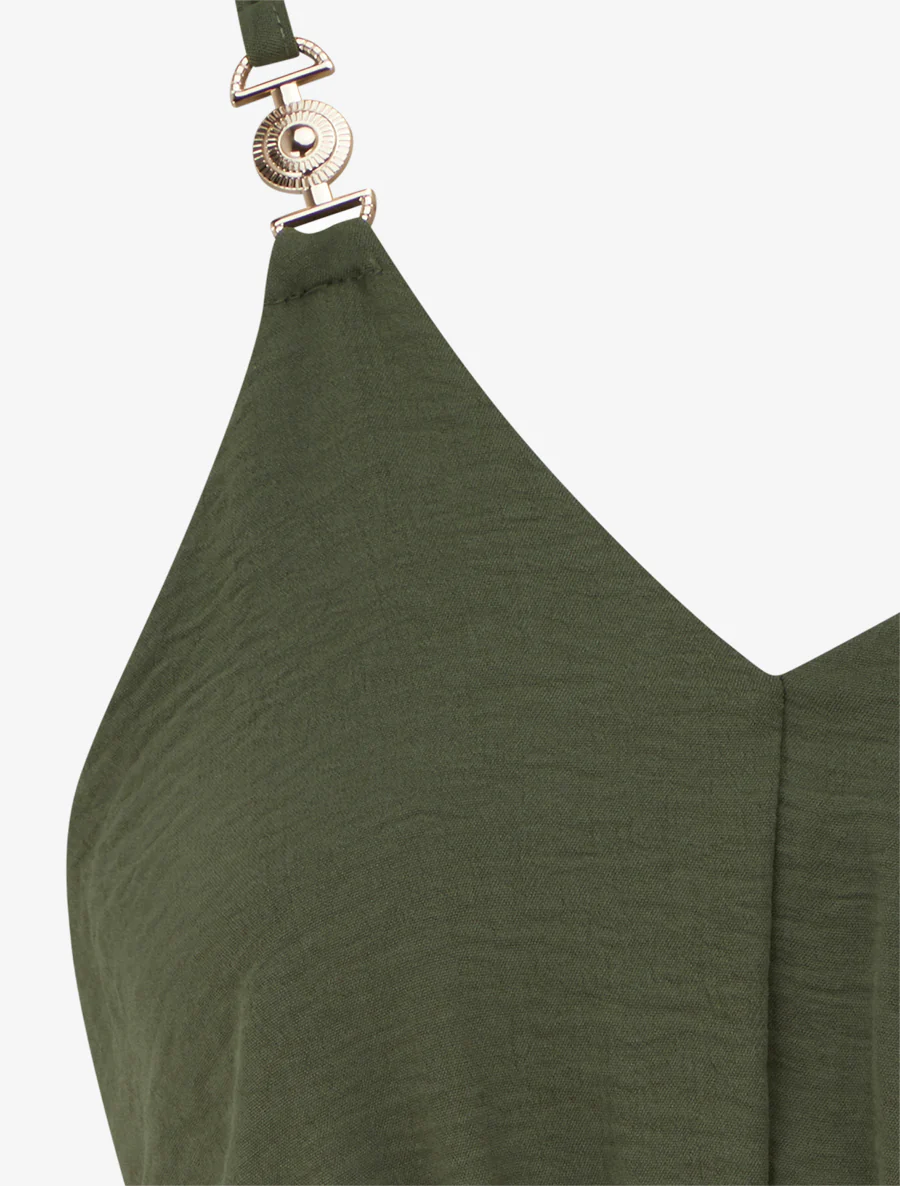 Robe évasée à bretelles bijoux - Kaki - Image 3