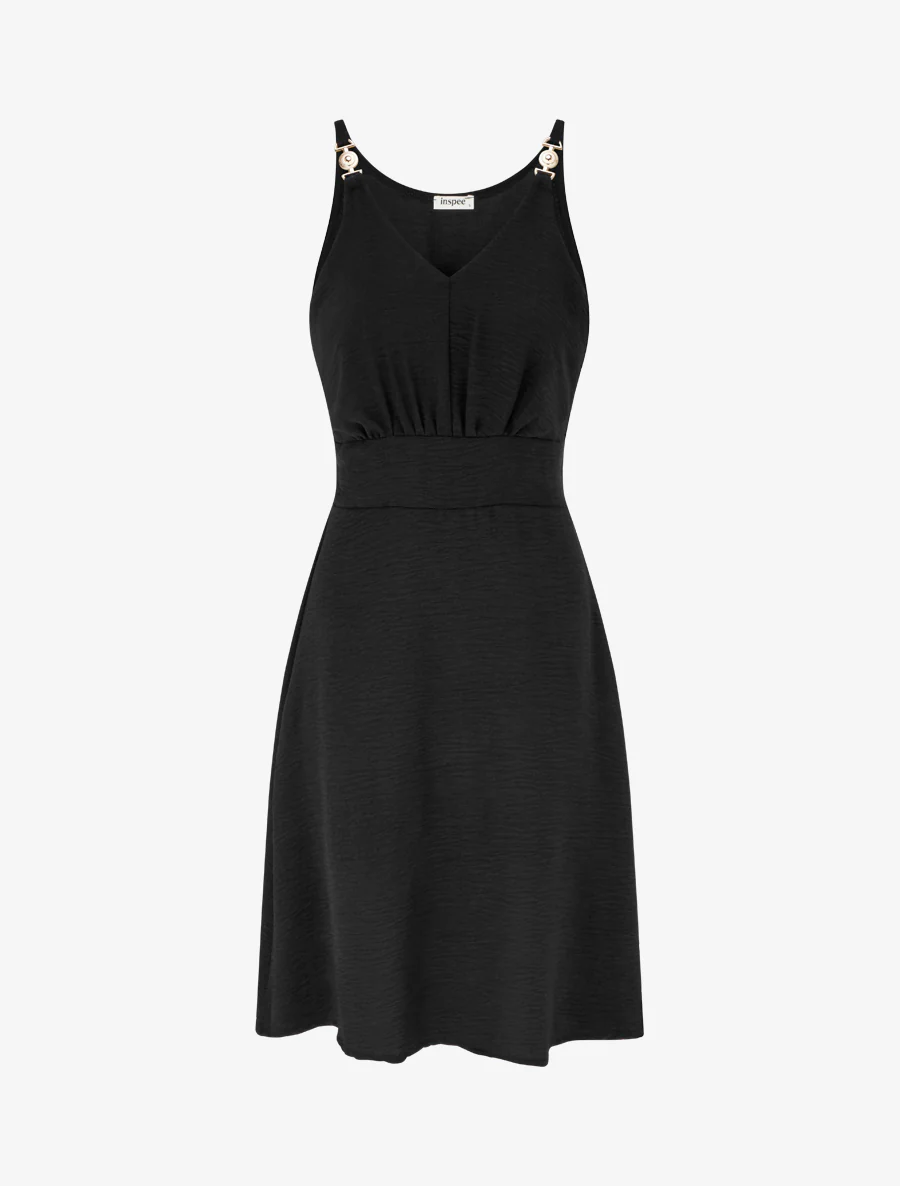 Robe évasée à bretelles bijoux - Noir
