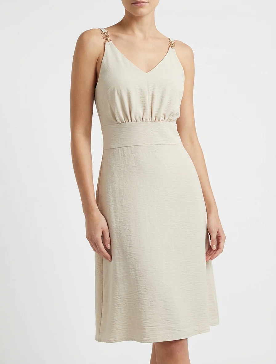 Robe évasée à bretelles bijoux - Beige - Image 4