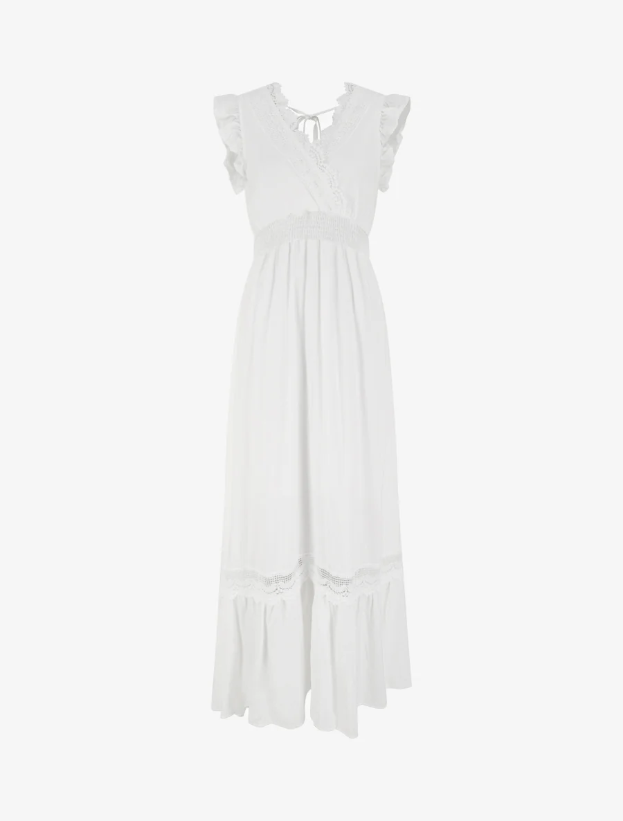 Robe évasée à col en dentelle - Blanc